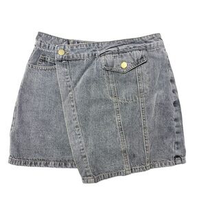 Soolrok Asymmetrical Closure Grey Denim Washed Skort Medium